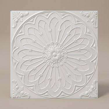 Paintable Clear - Baali Botanical - White - Decorative Ceiling Panel - 2 ft x 2 ft