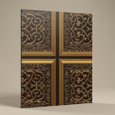 Vintage Antique Gold - Persian Motifs - Gold, Brown - Decorative Ceiling Panel - 2 ft x 2 ft