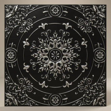 Antique Silver Glint - Baali Botanical - Silver, Grey - Decorative Ceiling Panel - 2 ft x 2 ft