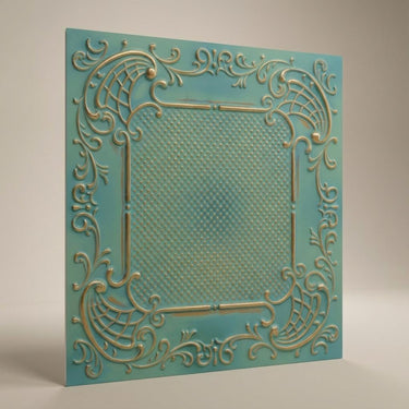 Gothic Vintage Tin - Moraccan Meshwork - Blue, Silver - Decorative Ceiling Panel - 2 ft x 2 ft