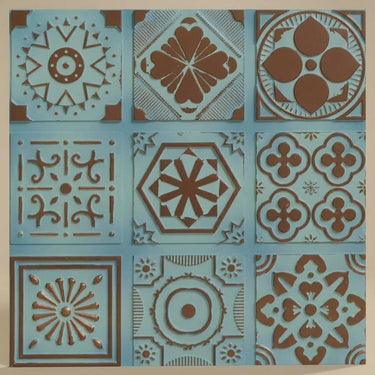 Victorian Natural Patina - Persian Motifs - Blue, Silver - Decorative Ceiling Panel - 2 ft x 2 ft