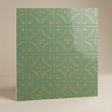 Bold Arabian Green - Moraccan Meshwork - Green, Gold - Decorative Ceiling Panel - 2 ft x 2 ft