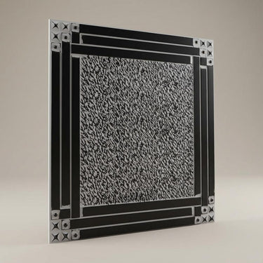 Dream Royal Black - Greek Geometric - Black, Grey - Decorative Ceiling Panel - 2 ft x 2 ft