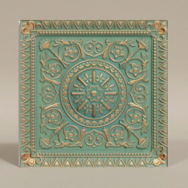 Vivid Arabian Green - Persian Motifs - Green, Gold - Decorative Ceiling Panel - 2 ft x 2 ft
