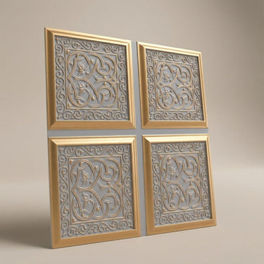 Abstract Royal Grey - Persian Motifs - Silver, Grey - Decorative Ceiling Panel - 2 ft x 2 ft