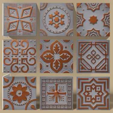 Designer Dusty Copper - Persian Motifs - Copper, Brown - Decorative Ceiling Panel - 2 ft x 2 ft
