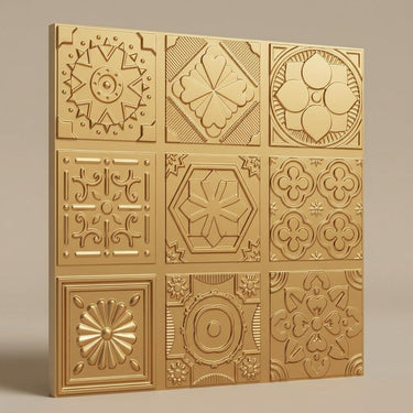 Mono Gold - Persian Motifs - Gold - Decorative Ceiling Panel - 2 ft x 2 ft