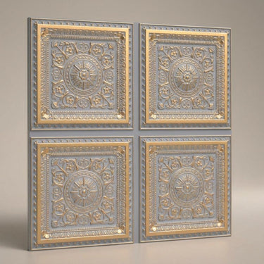 Vibrant Royal Grey - Persian Motifs - Silver, Grey - Decorative Ceiling Panel - 2 ft x 2 ft