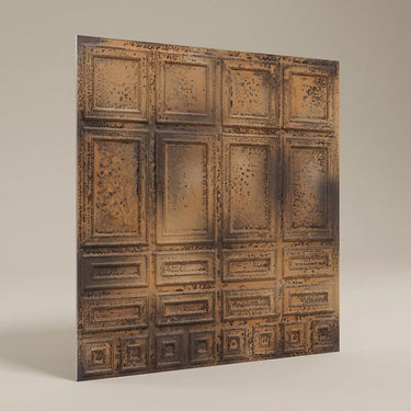 Vintage Stained Metal - Greek Geometric - Copper, Bronze - Decorative Ceiling Panel - 2 ft x 2 ft