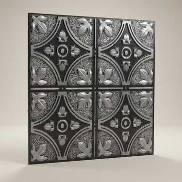 Antique Silver Sophisticated - Baali Botanical - Silver, Grey - Decorative Ceiling Panel - 2 ft x 2 ft