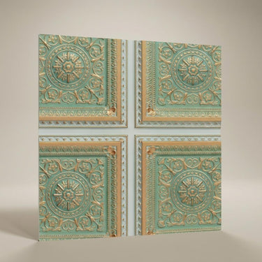 Gallery Arabian Green - Persian Motifs - Green, Gold - Decorative Ceiling Panel - 2 ft x 2 ft