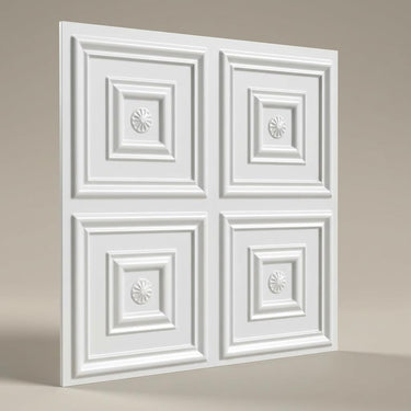 Essential Paintable - Greek Geometric - White - Decorative Ceiling Panel - 2 ft x 2 ft