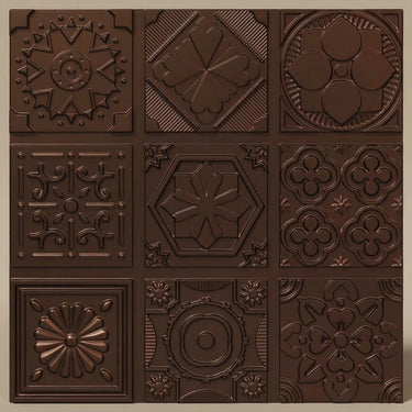 Hue Mocha - Persian Motifs - Brown - Decorative Ceiling Panel - 2 ft x 2 ft